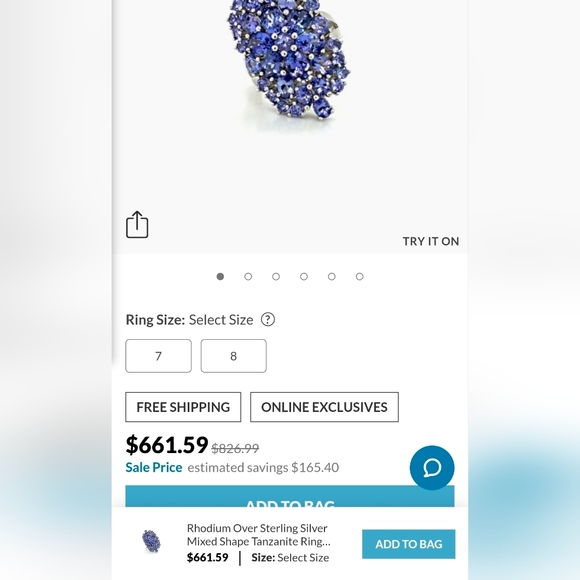 Natural Tanzanite Cluster Ring in Platinum over Sterling Silver Sz 6 - Picture 14 of 14